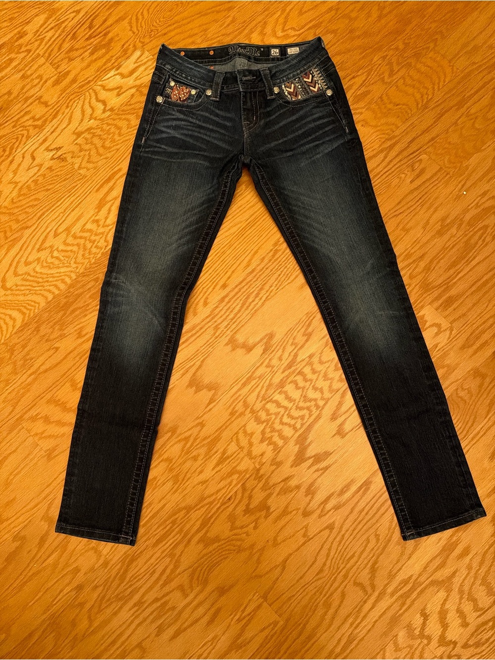 Miss Me Dark Wash Women's Skinny Jeans with Embroidered Pocket Detail